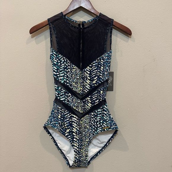 Vince Camuto High-Neck Zip-Back One-Piece Swimsuit - Picture 3 of 9